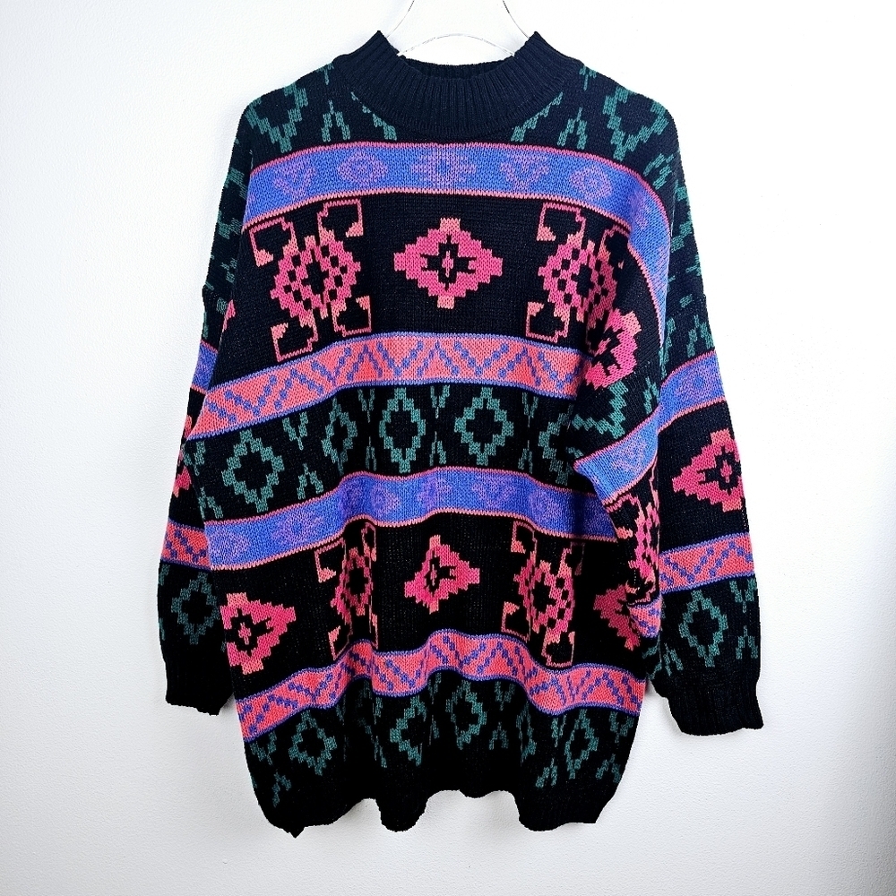 Vintage Stefano International Geometric Multicolor Oversized Sweater